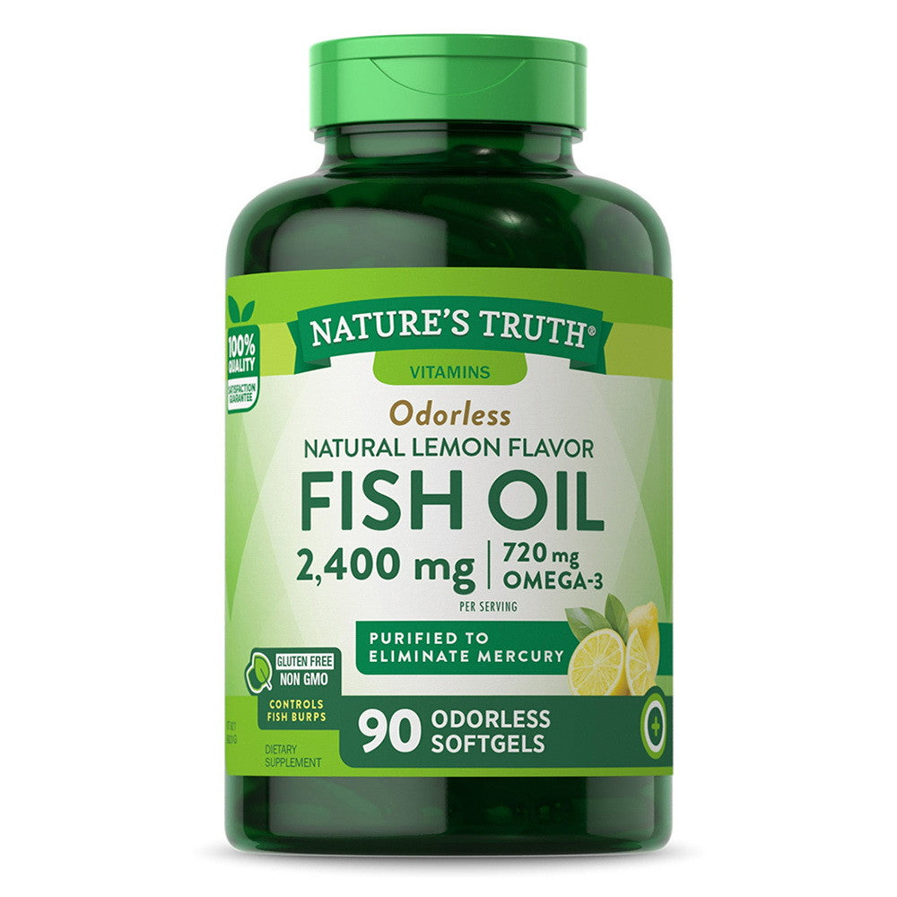 Natures Truth Odor Less 1200 mg Fish Oil Softgels, Lemon Flavored, 90 Ea